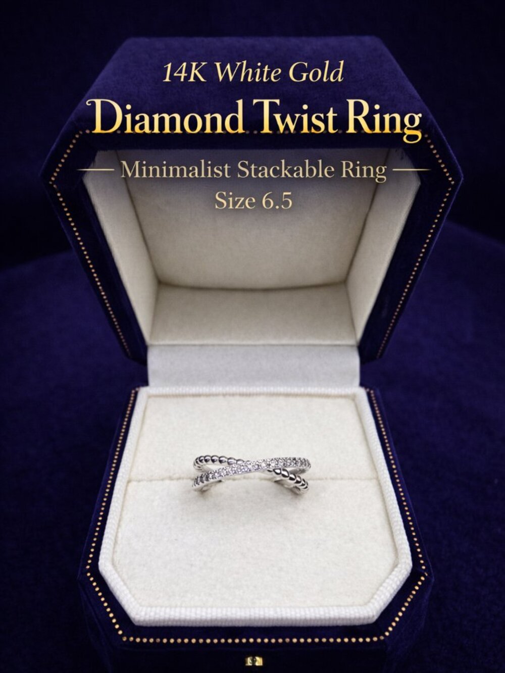 14K White Gold Diamond Twist Ring .17ct Natural Diamonds, Crossover Diamond Ring